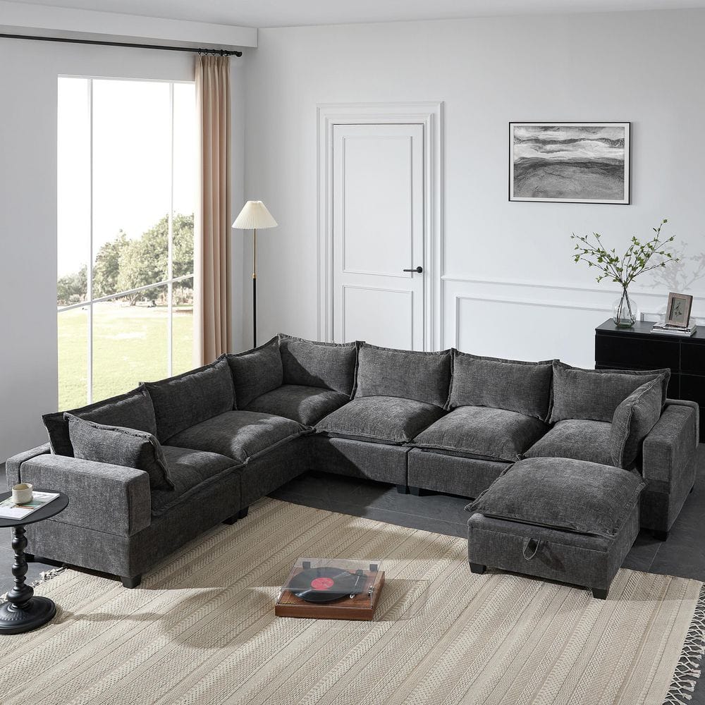118 in. Modular U Shaped Chenille Free Combination 7 Seat Sectional Sofa in