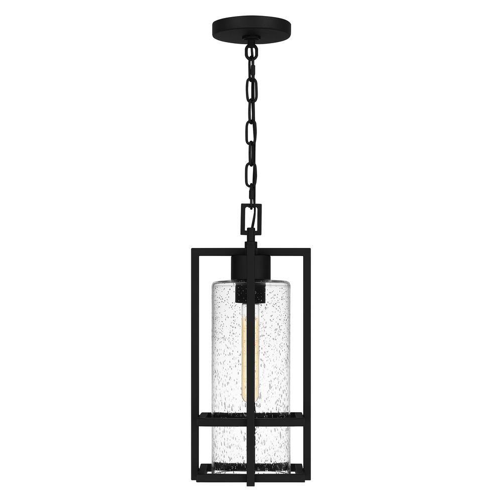 Damien Black Aluminum Outdoor Hanging Lantern with Seeded Glass