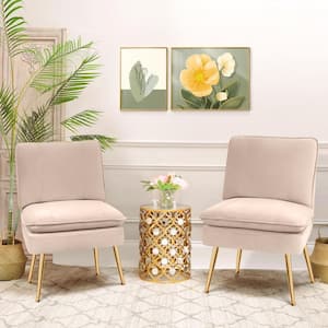 Beige 1-Piece Armless Upholstered Leisure Tight Back Accent Side Chair with Cushion Set of 2