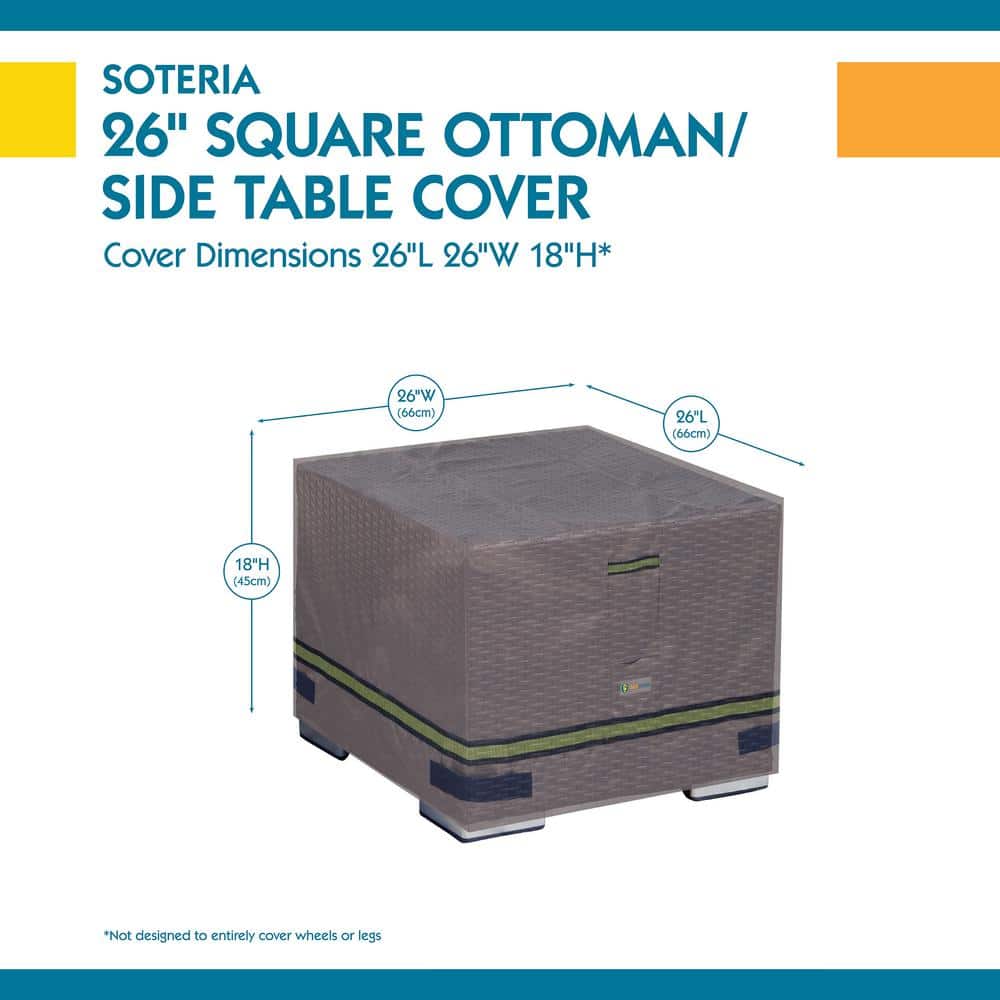 Grey Waterproof 26 Inch Square Patio Ottoman Cover