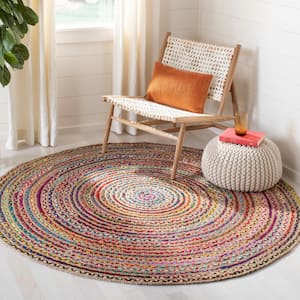 Cape Cod Natural/Multi 10 ft. x 10 ft. Round Striped Braided Area Rug