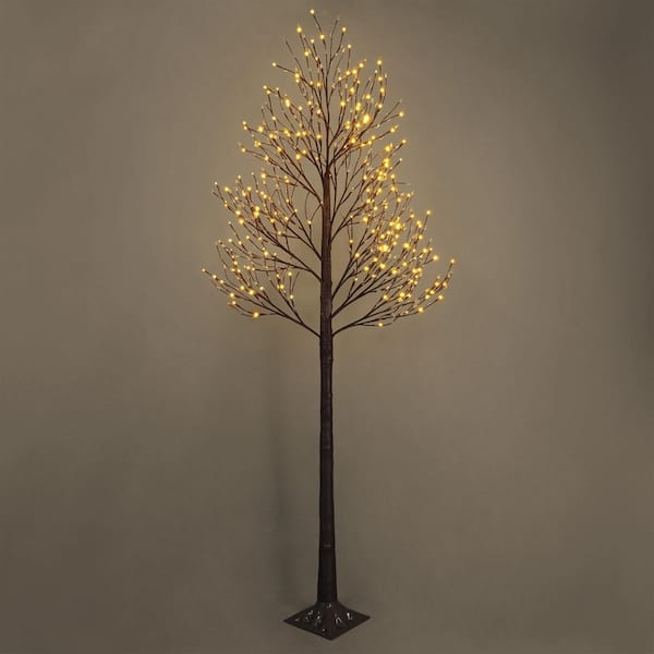 8 ft. Brown Pre-Lit LED Willow Lighted Twig Tree Artificial Christmas Tree with 240 Warm White LED Light