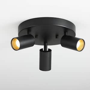 Shura 9.8 in. 21-Watt 3-Bulb Black Modern Integrated LED Flush Mount with Rotating Heads, 3000K