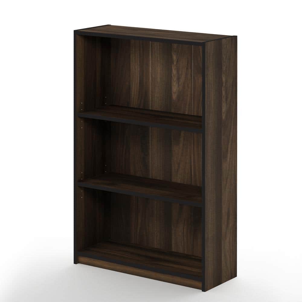 Columbia Walnut Adjustable 3-Tier Wood Bookcase