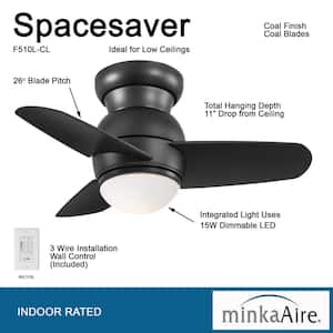 Spacesaver 26 in. Integrated LED Indoor Coal Ceiling Fan with Wall Control