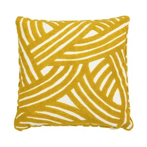 La Broderie 20 in. Square Embroidered Throw Pillow and Feather Down Insert in Brushstroke Yellow Embroidery