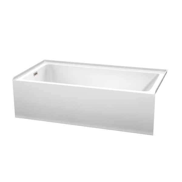 Grayley 60 in. L x 32 in. W Soaking Alcove Bathtub with Left Hand Drain in White with Brushed Nickel Trim