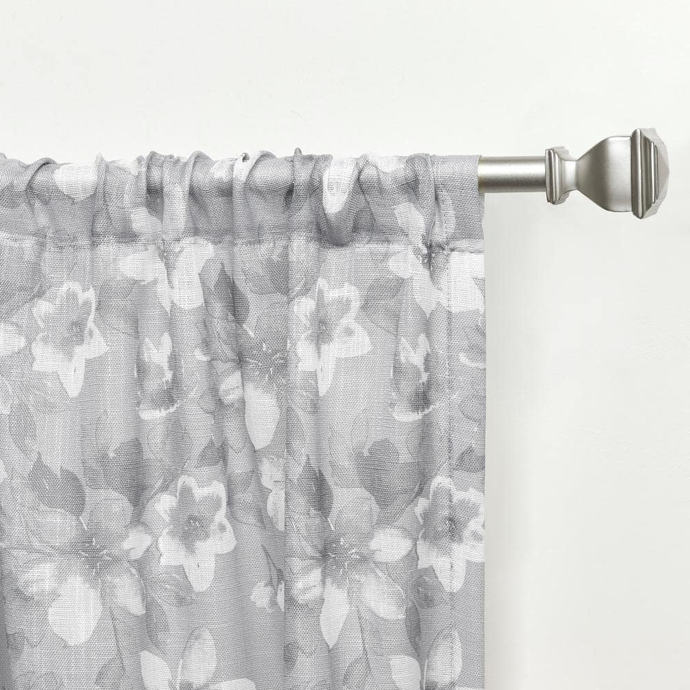 Gray Floral Light Filtering Sheer Rod Pocket Curtain Panels, 54" x 84" Set of 2