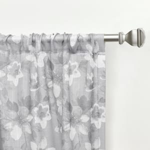 Dara Grey Floral Light Filtering Rod Pocket Curtain, 54 in. W x 84 in. L (Set of 2)