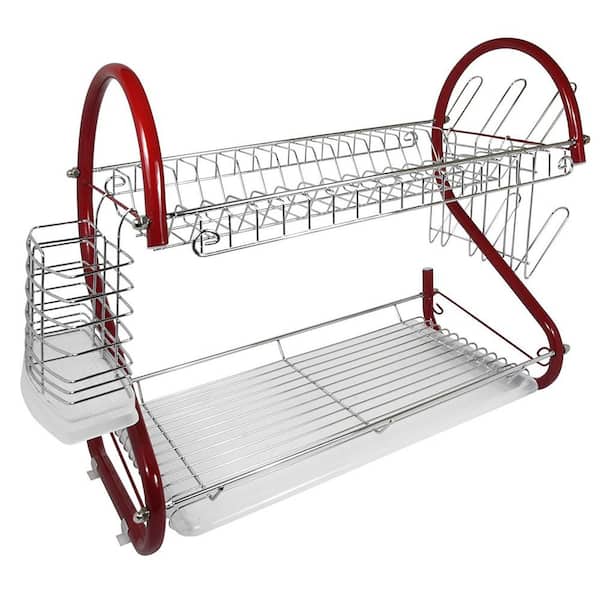 Better Chef 16 in. 2-Tier Red Chrome Plated Standing Dish Rack