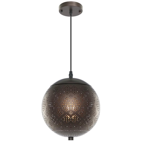 TRIBESIGNS WAY TO ORIGIN Crystal 1-Light Bronze Pendant Light with Globe Hollow-Carved Metal Shade, Moroccan Industrial Ceiling Light
