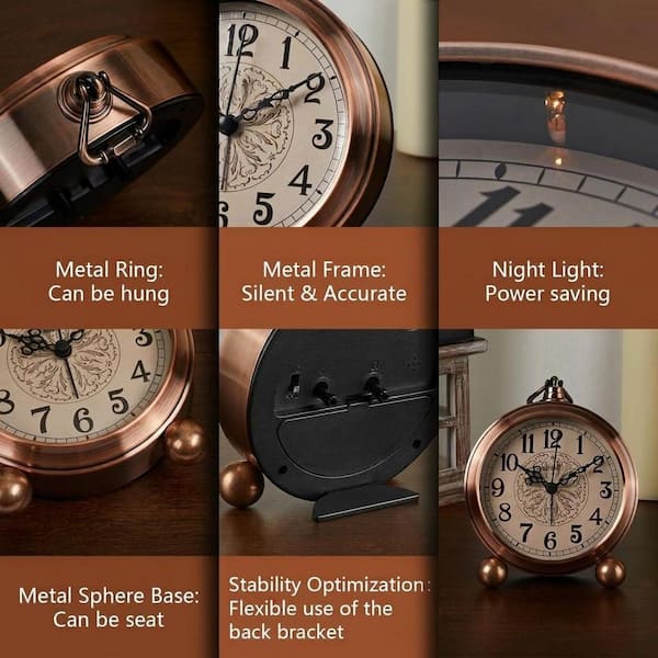 Browns/Tans Metal Vintage Bronze Metal Analog Alarm Clock Antique
