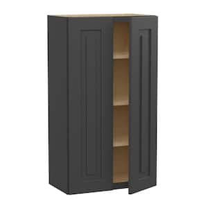 Grayson Deep Onyx Painted Plywood Shaker Assembled 3 Shelves Wall Kitchen Cabinet Soft Close 24 in W x 12 in D x 42 in H