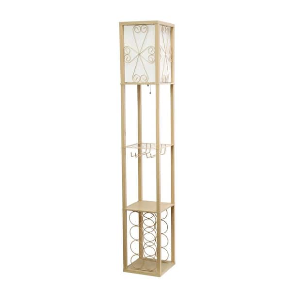 Creekwood home Eleganzia 62.5 in. Tan Vino Wine Rack and Storage Column Floor Lamp for Dining Room with Stemware Holder