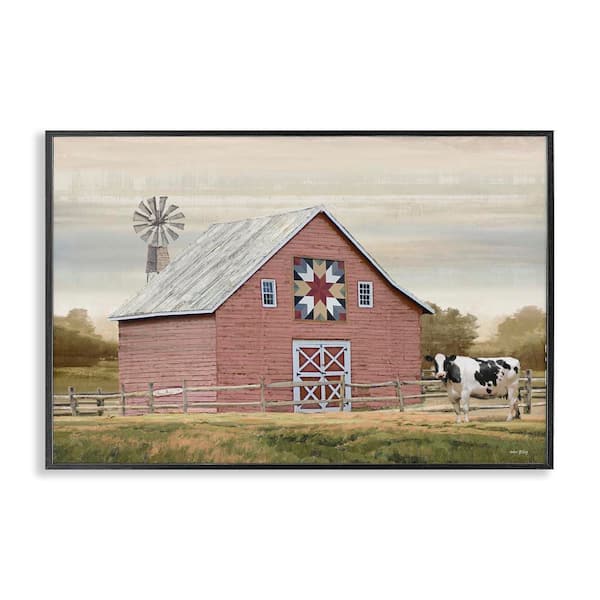 Stupell Industries Traditional Barn & Windmill by Amber Sterling Black Framed Nature Giclee Art Print 20 in. x 30 in.