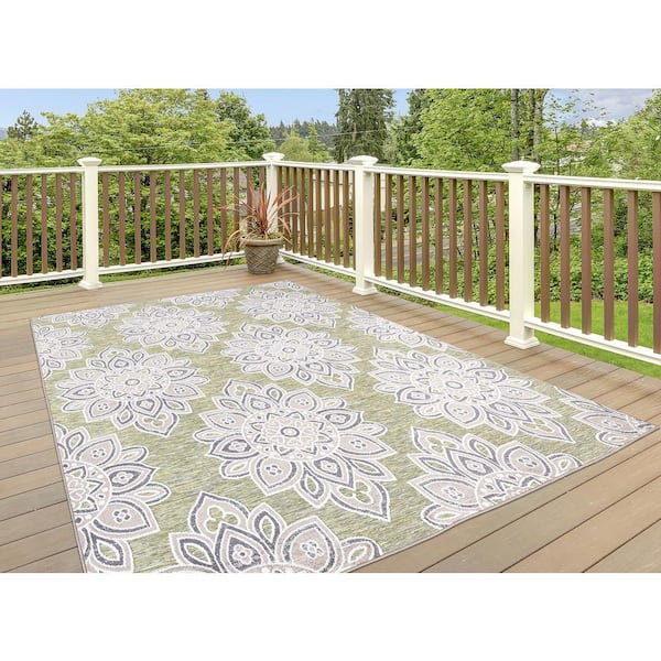 Modern Indoor Outdoor Retro Floral Area Rug 6x8 Pink Green Flowers Rug for  Patio Deck Backyard Balcony Waterproof Non Slip Carpet Machine Washable