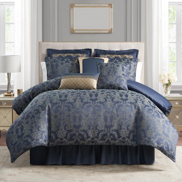 WATERFORD Brannigan 6-Piece King Navy Polyester Comforter Set