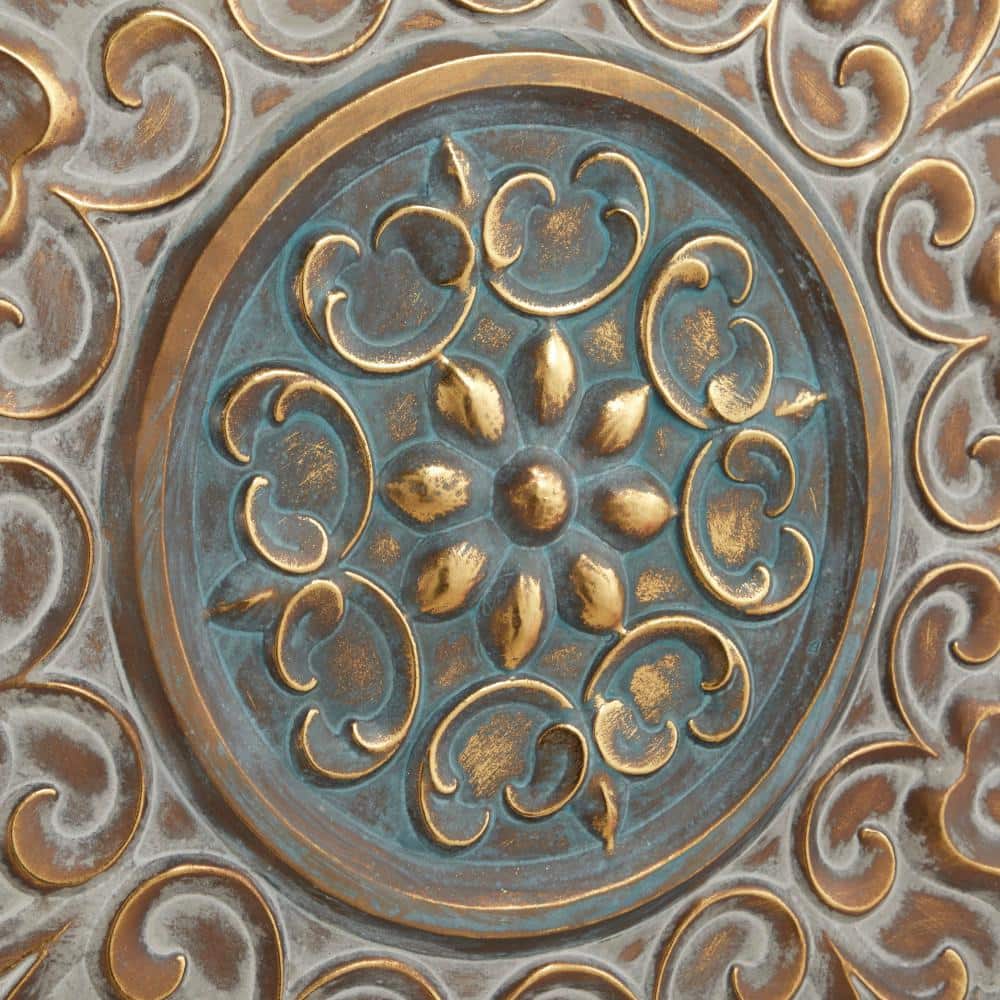 Gold and Silver Embossed Metal Floral Wall Plate Decor