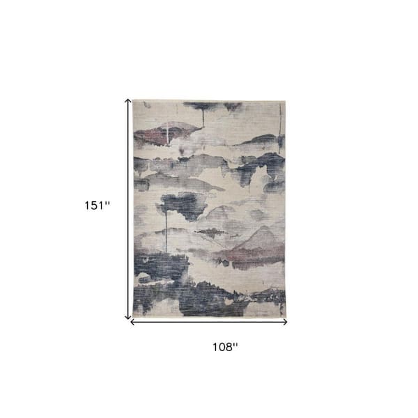 2 ft. x 8 ft. Ivory, Blue Abstract Area Rug