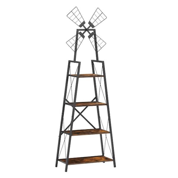 Siavonce 4-Tier Narrow Book Shelf, Bookcase for Home Office, Living Room, Bedroom, Pantry Organizers, Rustic Brown and Black