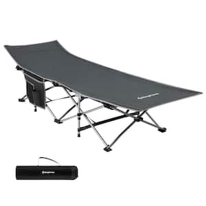 Gray Folding Camping Cot with Multi Layer Side Pocket