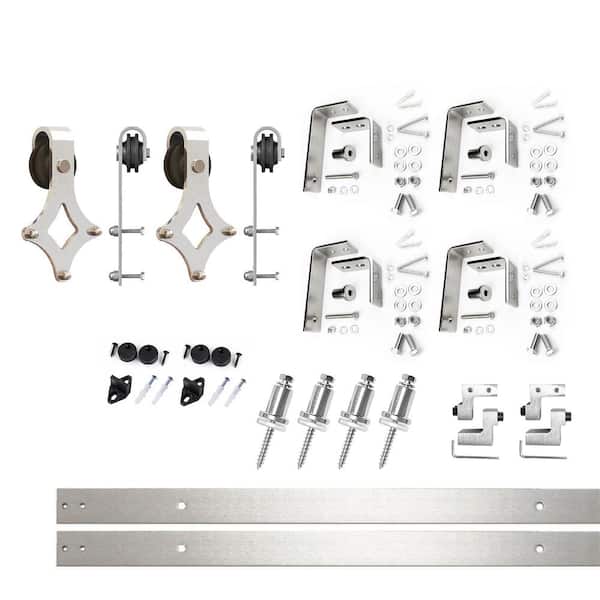 HOMACER 5 ft./60 in. Brushed Nickel Double Track Bypass U-Shape Sliding Barn Door Hardware Kit - Diamond Design Roller