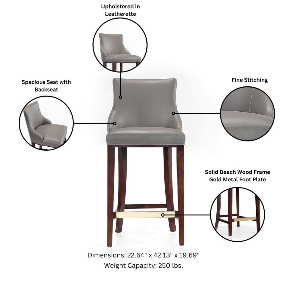 Shubert Dark Taupe Leatherette Barstools with Beech Wood Legs, Set of 3