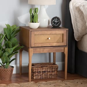 Ramiel 1-Drawer Natural Brown and Gold Nightstand 23.5 in. H x 18.7 in. W x 15.7 in. D