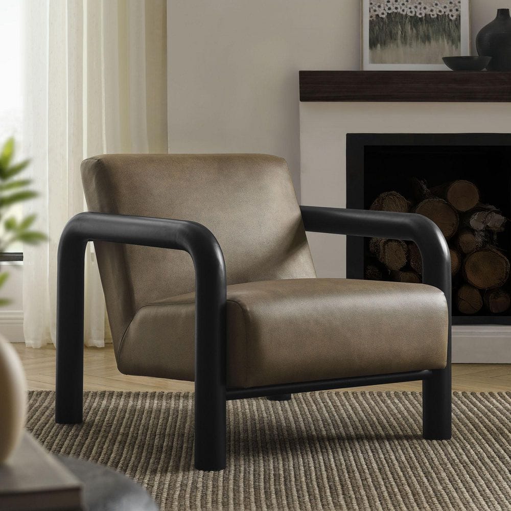 MODWAY Sereno Modern Vegan Leather Accent Chair in Mushroom Black