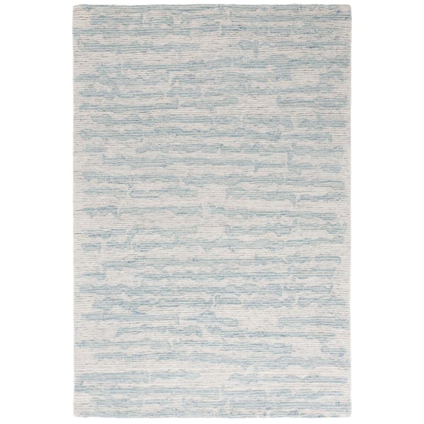Ebony 3 ft. x 5 ft. Ivory/Light Blue Abstract Swirl Striped Area Rug