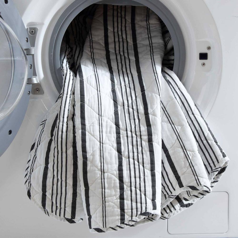 Gray and White Striped Cotton Twin Quilt Set