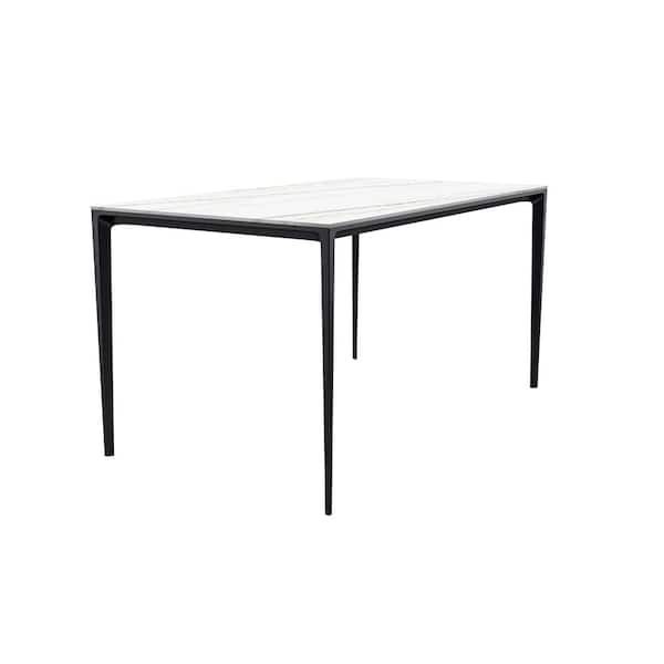 Leisuremod Avo Mid-Century Modern 71 in. Rectangular Dining Table with Black Aluminum Legs (White/Gold)