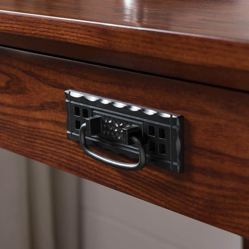 Compact Mission Oak Desk with Drop Front Keyboard Tray and Drawer