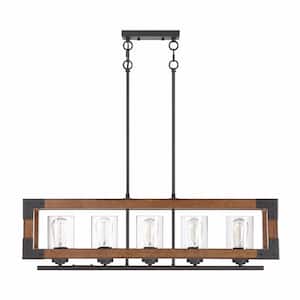 Hanging Ceiling Lights 5-Light Finish Brown Lantern Rectangle Chandelier without Shade