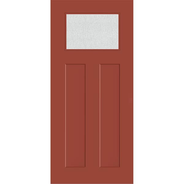 Steves & Sons Legacy 36 in. x 80 in. Universal Handing 1/4 Top lite Rain Glass Primed Morocco Red Finish Fiberglass Front Door Slab