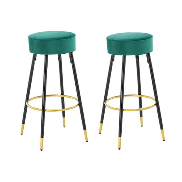 HOMEFUN 30 in. Emerald Metal Frame Bar Stool with Velvet Seat (Set of 2)
