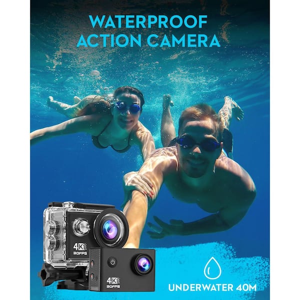 Lukyamzn 4K30fps Waterproof Action Camera with 64GB SD Card, 20MP