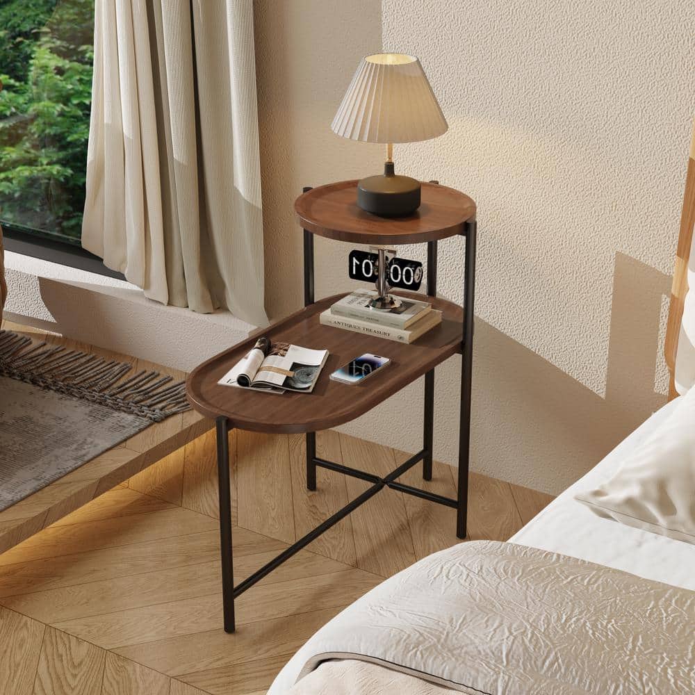 Small Coffee Tables 2-Tier Modern Sofa Side Table with Wood Storage Shelf L