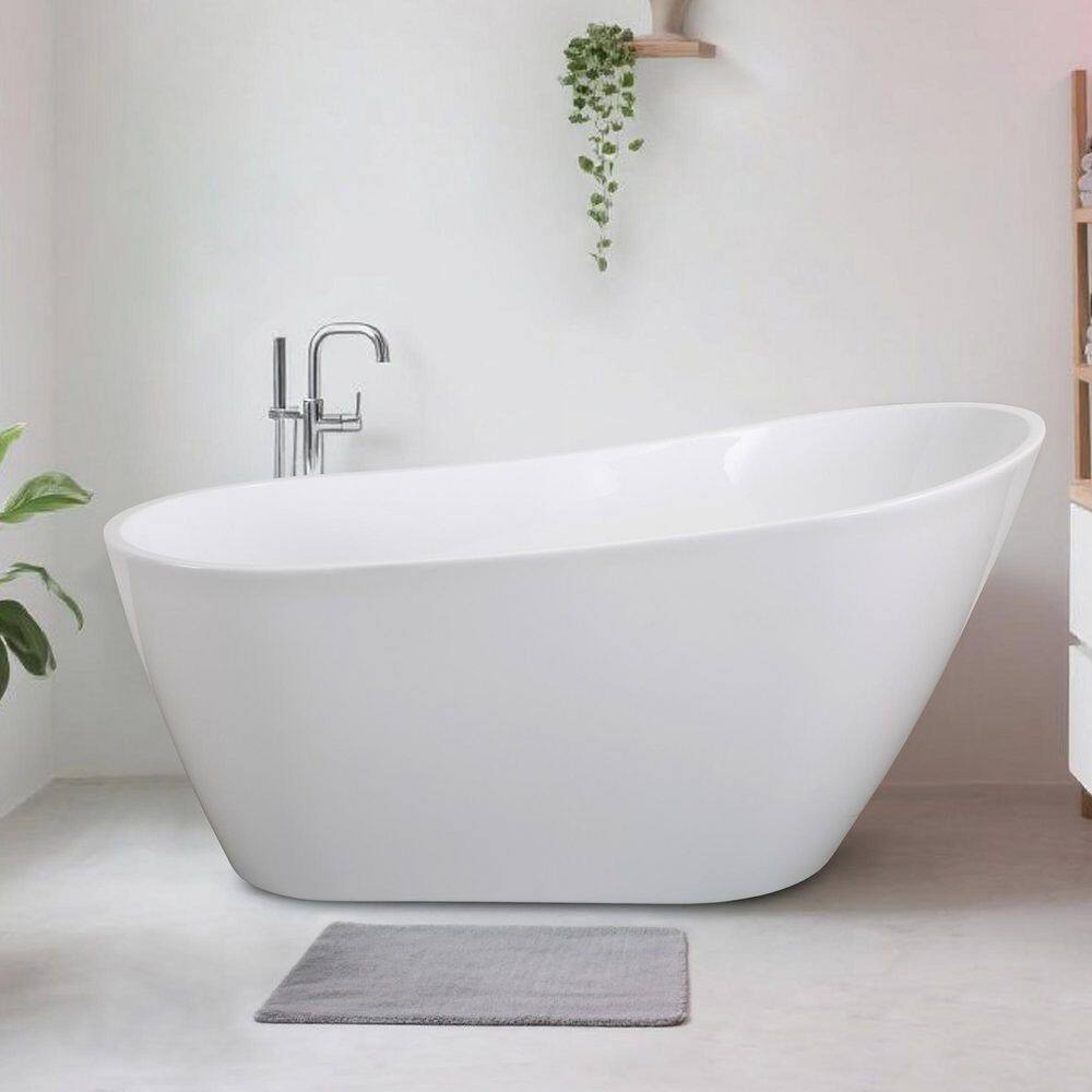 63.12 in. x 31.45 in. Acrylic Freestanding Tub Flatbottom Soaking Bathtub with Drain and Overflow in Gloss White price history on PriceWatchPro