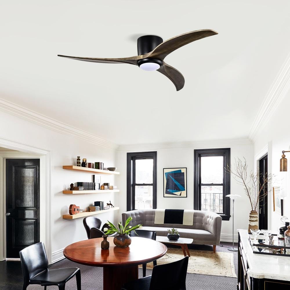 52 in. Black Flush Mount Solid Wood Blades Ceiling Fan with Lights Remote Control,Quiet DC Motor, 6 Speed ,Reversible price history on PriceWatchPro