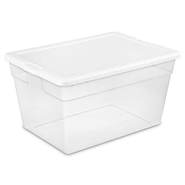 Sterilite 56 Qt Wheeled Latching Storage Box, Stackable Bin with Latch Lid,  Plastic Container to Organize Shoes Underbed, Clear with White Lid, 8-Pack