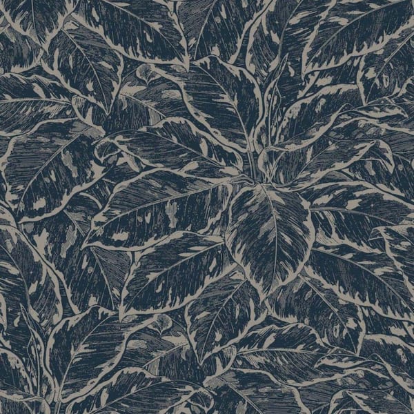 Walls Republic Non-Woven Midnight Blue Blooming Foliage Easy to Remove Shelf Liner Tropical Wallpaper