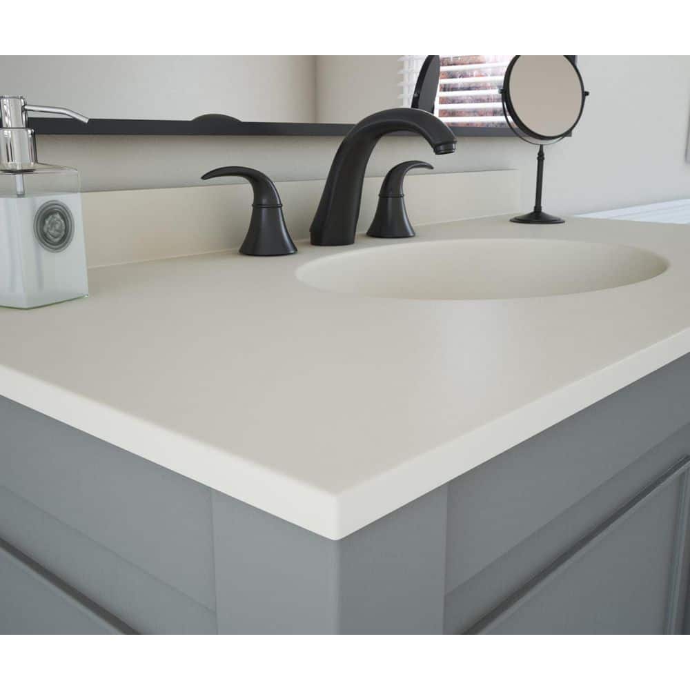 Bone Solid Surface Single Sink Bathroom Vanity Top with Backsplash