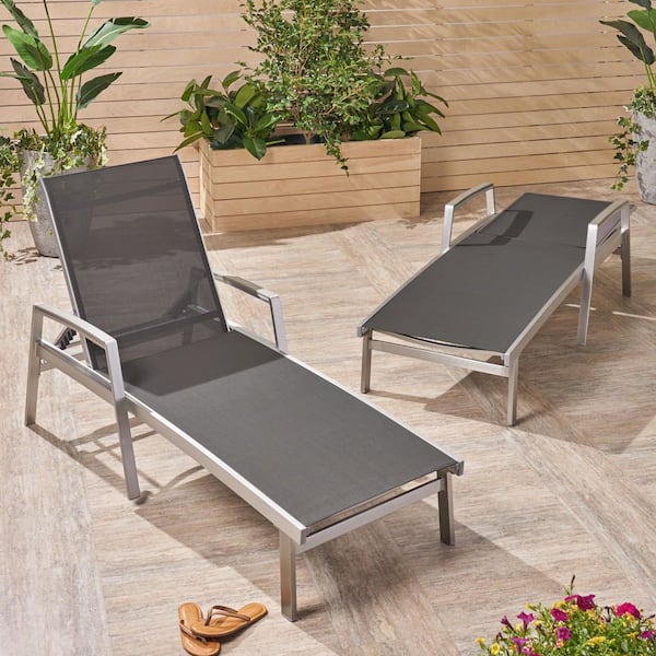 Noble House Jeremy Gray 2-Piece Metal Outdoor Patio Chaise Lounge