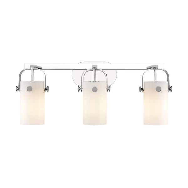 Innovations Pilaster II Cylinder 24.88 in. 3-Light Polished Chrome Vanity Light with Glass Shade