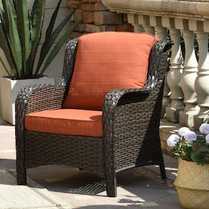 Joyoung Brown 2-Piece Wicker outdoor Patio Sectional Conversation Seating Set with Orange Red Cushions