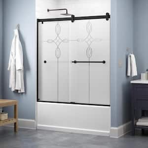 Contemporary 60 in. x 58-3/4 in. Frameless Bathtub Door in Matte Black with 1/4 in. Tempered Tranquility Glass