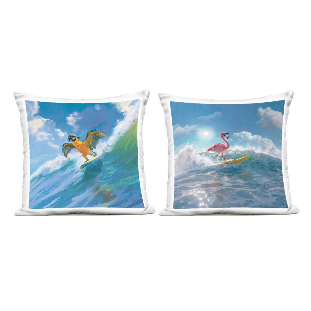 Parrot and Flamingo Surf Blue Square Outdoor Throw Pillow (2-Pack) price history on PriceWatchPro