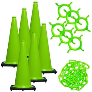 28 in. Green Traffic Cone and Chain Kit Safety
