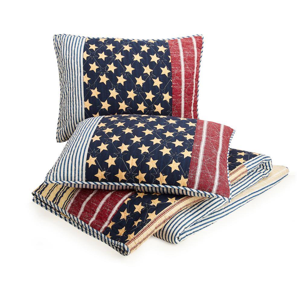 Full Blue Cotton Reversible Patriotic Quilt Set